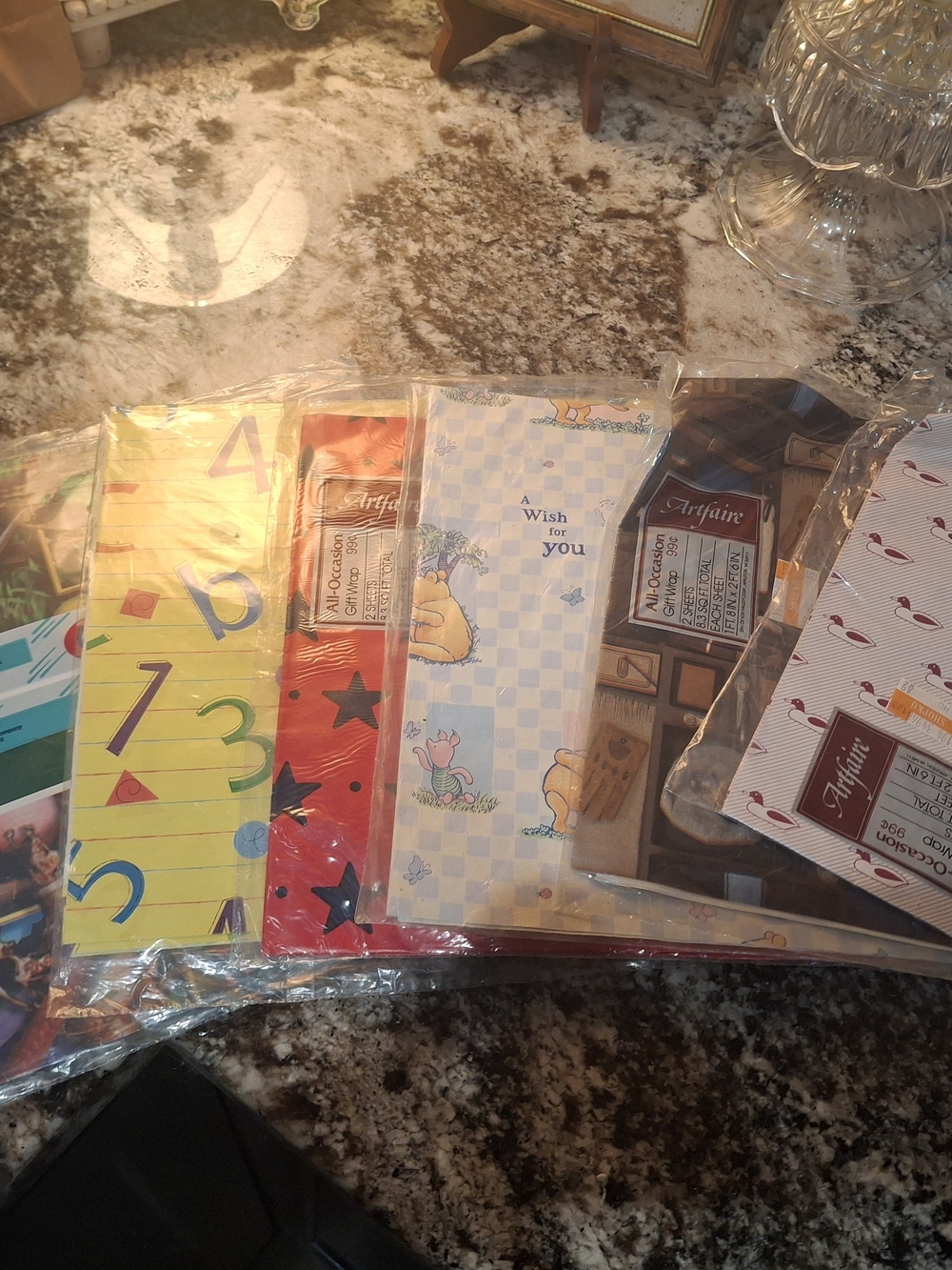 Vintage lot of 6 unopened packs of gift wrapping paper